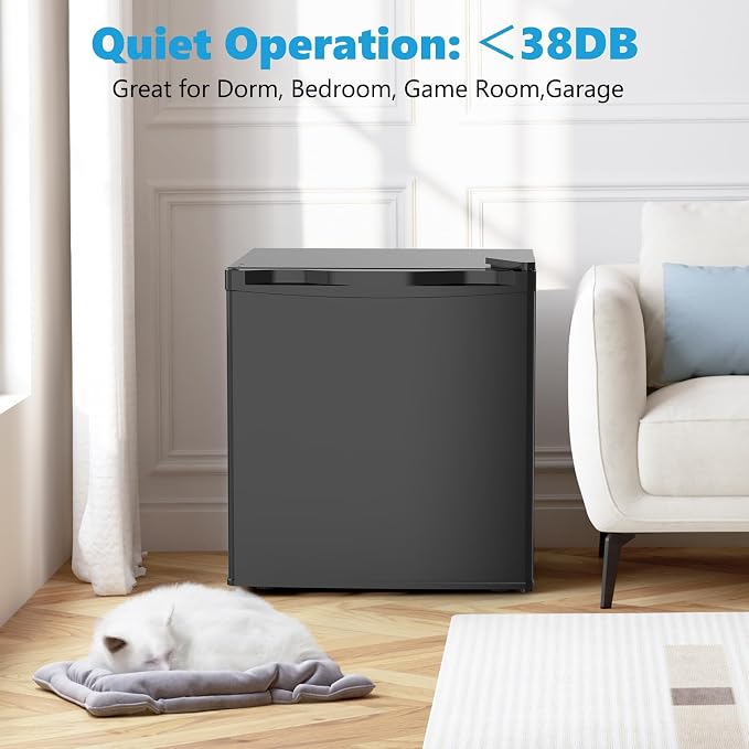 Electactic 1.7 Cu.ft Mini Fridge, Compact Refrigerator, Single Reversible Door, Ultra Quiet, Energy Efficient for Office, Dorm, Bedroom, Apartment, Black
