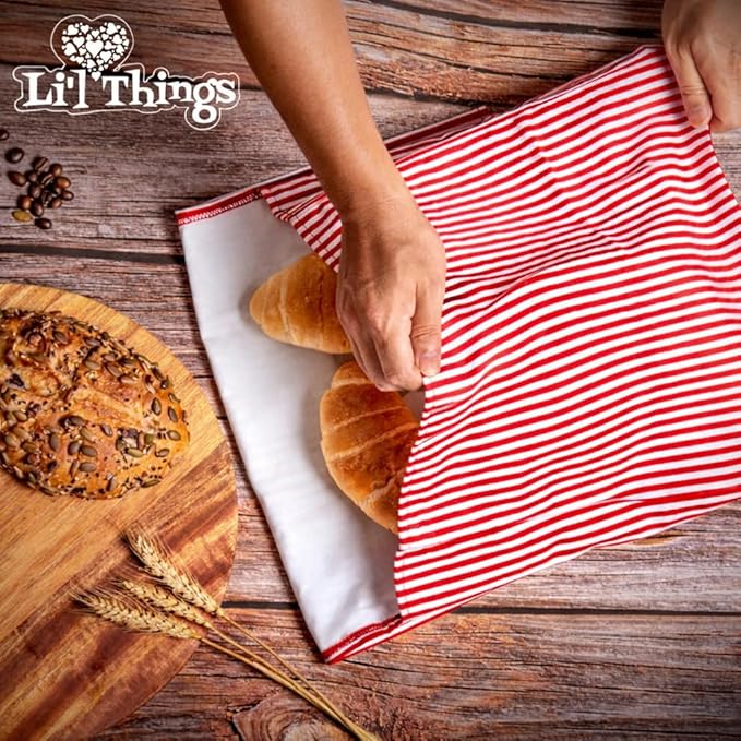Sourdough Bread Bag – Reusable Beeswax Bread Storage Bags 2.0 (2 Sizes) for Homemade & Artisan Loaves, Cotton-Lined Bread Keeper, Plastic-Free Kitchen Storage – Stripey Red