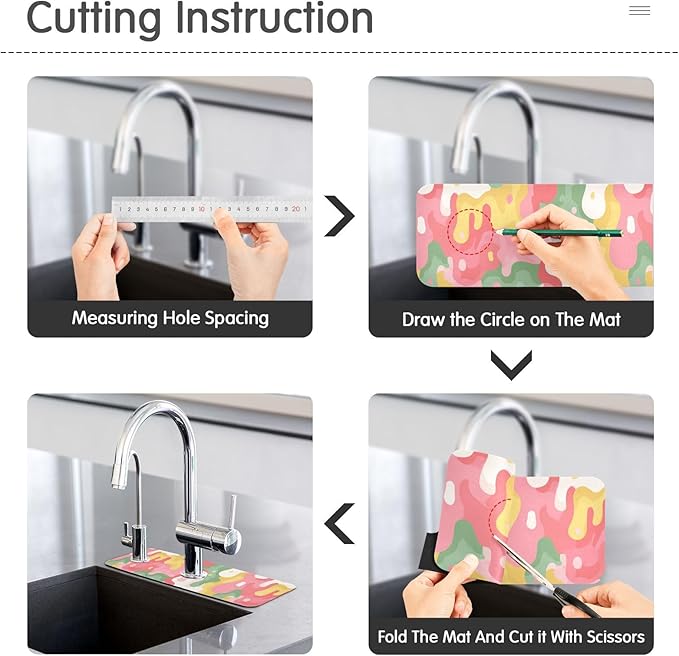 Kitchen Sink Splash Guard 1 PC 30 Inch Sink Faucet Mat Splash Guard for Bathroom Countertop Water Absorbent Foldable Cuttable Soft Washable Multicolored Drips