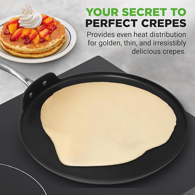 NutriChef 12 Inch Crepe Pan Non Stick, Ideal for Pancakes, Dosa, Chapati & Tortillas, Hard-Anodized, Dishwasher Safe