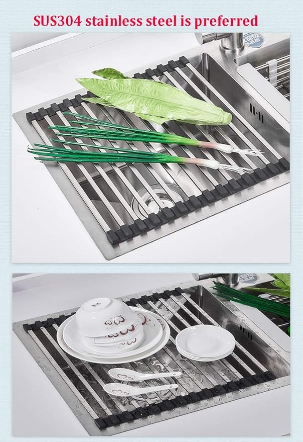 Roll-up Dish Drying Rack 43x33cm Foldable Square Tubes Stainless Still Over The Sink Dish Rack Roll Up Dish Drainers for Kitchen Sink Counter(Color:Tobes - 12)(Tobes - 20,45x33cm)
