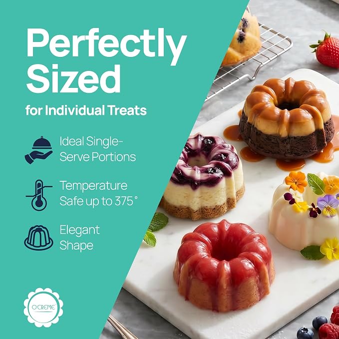 O’Creme Bakeable Plastic Mini Cake Pan & Jello Mold – Non-Stick Silicone Baking Pan – Reusable Mold For Baking, Desserts and More – 25 QTY Pack