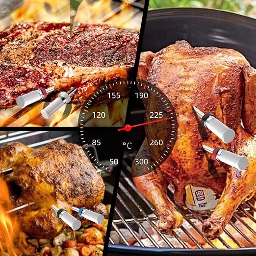 ARMEATOR Digital Meat Thermometer with 4 Probes, Bluetooth Meat Thermometer with LCD-Enhanced Booster for Food Cooking Grill Smoker