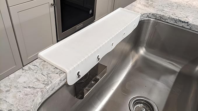 SiliProducts SiliSink XL Silicone Edge Guard for Kitchen Sink - Fits 3.75” - 4” Wide - The Original Silicone Sink Edge Protector with Sponge Caddy - Splash Guard, 20” White