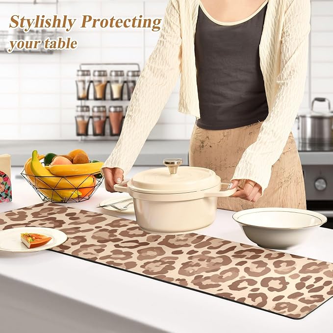 Light Brown Leopard Print Trivet Table Runner Heat Resistant 230F for Hot Dishes Pots Plates Kitchen Dining Table Protector Decorative 39.37 X 11.8 Inch