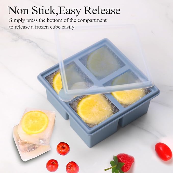 1/2 Cup Silicone Freezer Tray With Lid,Silicone Freezer Molds 6-Pack For meal prep & freezing of various sauces and other dishes, makes 24 perfect 1/2 cup portions cubes (Multicolor 6 Pack)