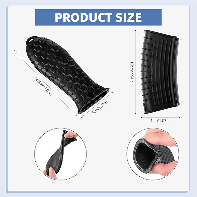 Honeydak 12 Pcs Silicone Trivet Mat and Silicone Hot Handle Holder Pack Multipurpose Non Slip Pot Holders Pot Handle Covers Heat Resistant for Kitchen Potholders Hot Dishes Jar Opener, Black