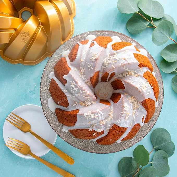 Nordic Ware NW 95577 75th Anniversary Braided Rope Bundt Cake Pan, Gold 12 Cup Capacity (Pack of 3)