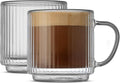 JoyJolt Haven Stackable Fluted Glass Mugs Set of 2, 5.5oz Ribbed Double Wall Glass Coffee Mugs, Stacking Insulated Coffee Cup Set also for Espresso Shot Tea Latte Macchiato Cappuccino
