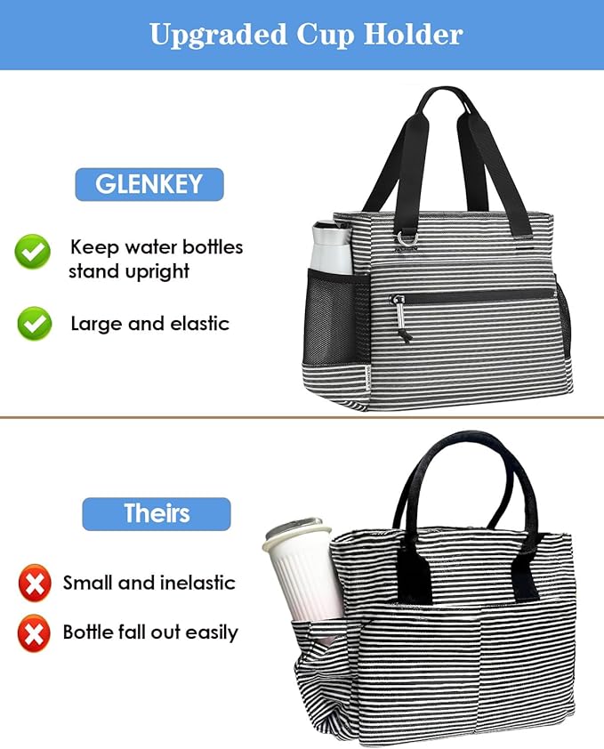 GLENKEY Insulated Lunch Box Lunch Bag Tote - Large Leakproof Cooler Bags for Women - Soft Lunchbox for Adults Work Shift Picnic Travel Stripe 15L