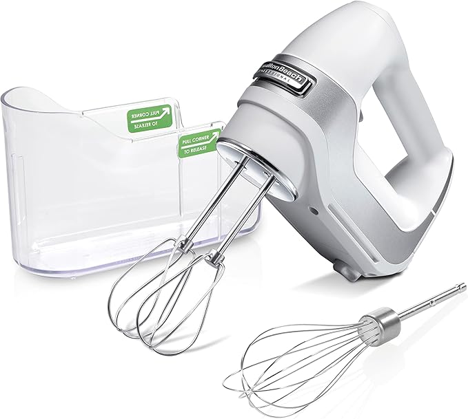 Hamilton Beach Professional 5-Speed Electric Hand Mixer | High-Performance DC Motor | Slow Start | Snap-On Storage Case | Stainless Steel Beaters & Whisk | White| 62652