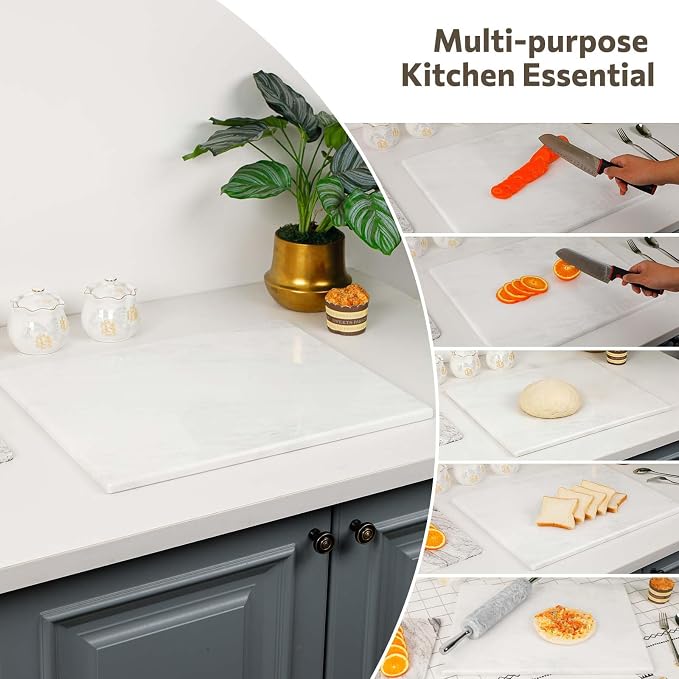 White Marble Cutting Board for Kitchen, 16 x 20 Inch Stone Cutting Board, Marble Pastry Board for Baking Dough Chocolate Cheese & Charcuterie, Marble Slab Wedding Gift