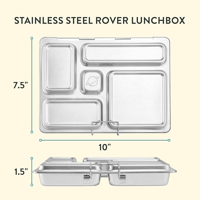 PlanetBox Rover Stainless Steel Bento Box Style Lunch Box Kit for Youth with 5 Compartments – Butterflies Edition includes Insulated Lunch Bag, Leakproof Food Containers & Matching Magnets