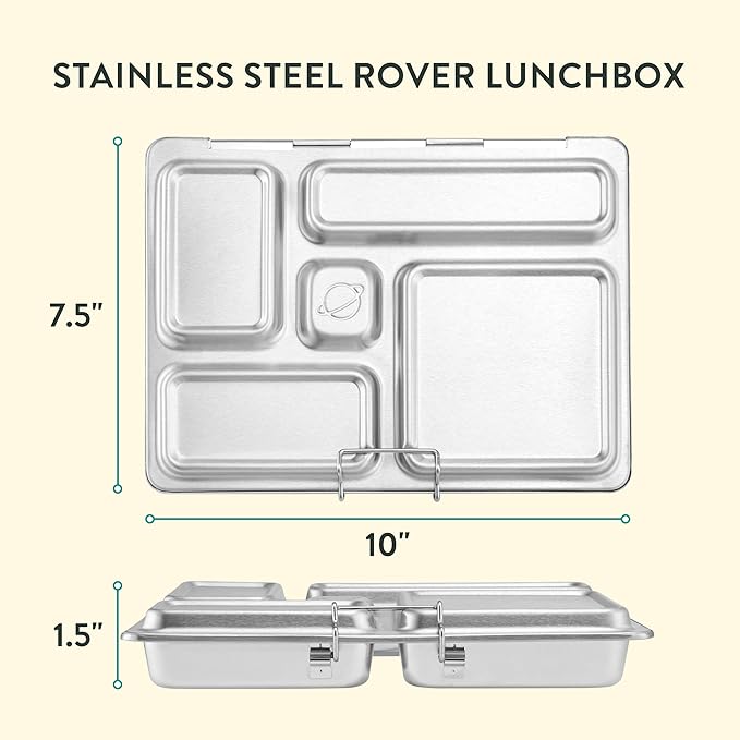 PlanetBox Rover Stainless Steel Bento Box Style Lunch Box Kit for Youth with 5 Compartments – Monster Beats Edition includes Insulated Lunch Bag, Leakproof Food Containers & Matching Magnets