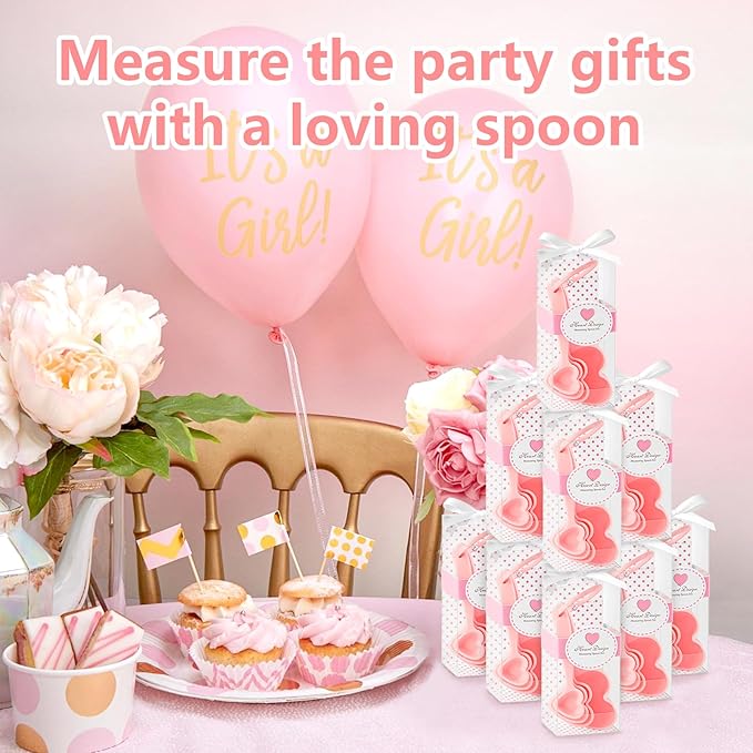 50PCS Heart Shaped Measuring Spoons Plastic Measuring Spoons Party Favors for Guests Bridal Shower Party Decorations Souvenirs Gifts Individual Packaging Box(Pink)