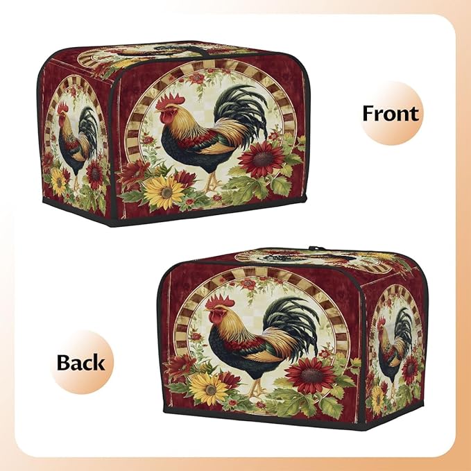Red Rooster Retro 4 Slice Toaster Cover Dust And Fingerprint Bread Maker Cover Bakeware Protector Washable Appliance Covers Kitchen Accessories For Home Kitchen Women Gift