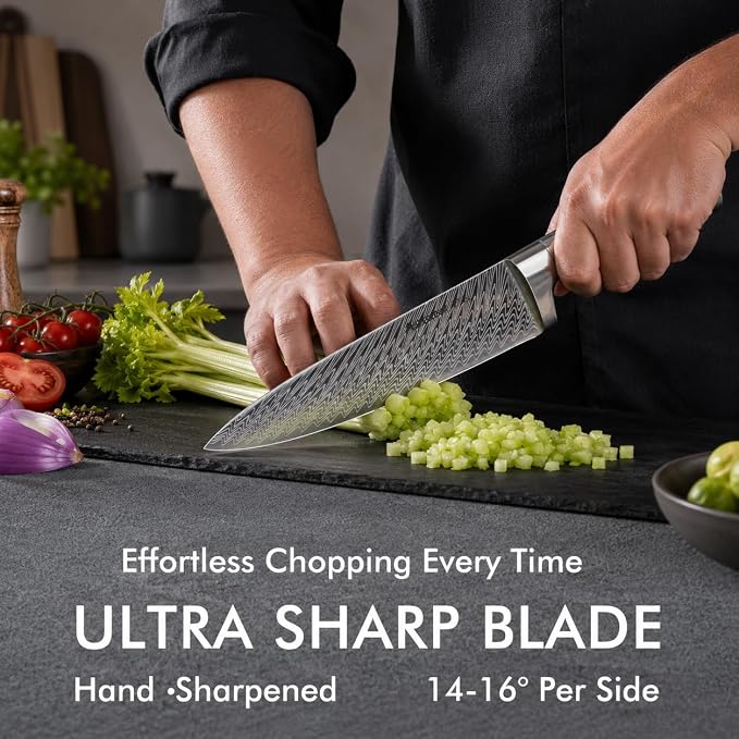 Astercook Knife Set, 15-Piece Kitchen Knife Set with Block, Built-in Knife Sharpener, German Stainless Steel Knife Block Set, Dishwasher Safe Kitchen Utensils Set