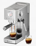 Maestri House Espresso Machines 20 Bar ULKA Pump, Compact Espresso Maker Built-in Flow Meter Steam Milk Frother, 43oz Removable Water Tank Stainless Steel Coffee Machine for Cappuccino (Sliver)