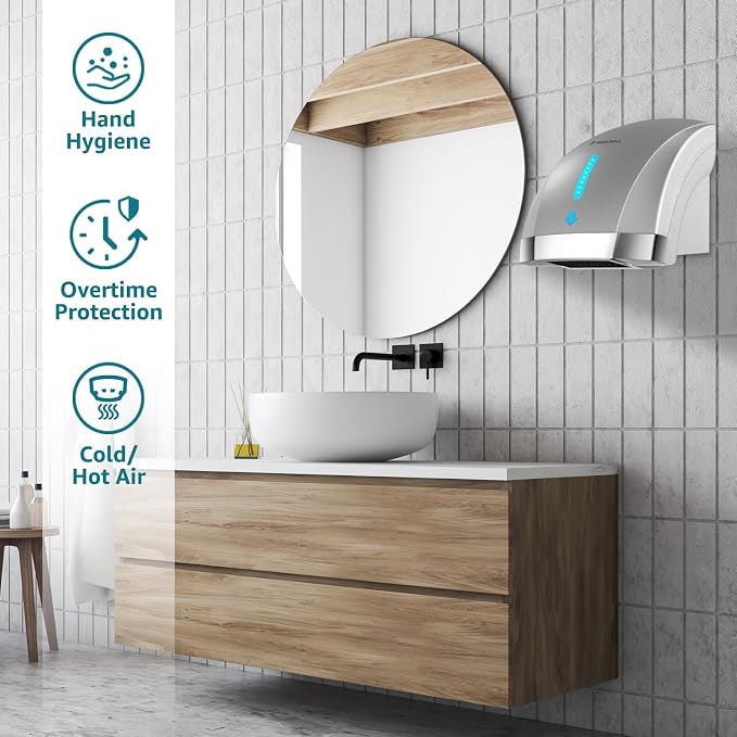 modunful Commercial Hand Dryer & Stainless Steel Soap Dispenser for High-Traffic Bathroom