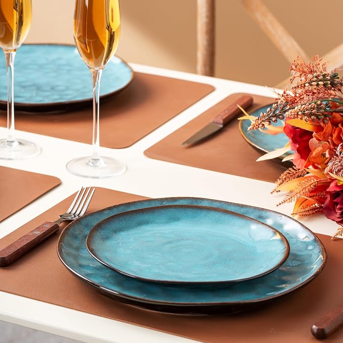 Porcelain Dinnerware Set for 4, 12-Piece Plates and Bowls Set for 4, Modern Stoneware Dinnerware Chip and Scratch Resistant, Microwave and Dishwasher Safe (Blue)