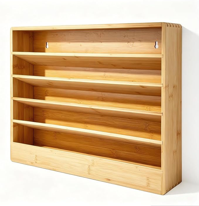 Bamboo Tiered Spice Rack Organizer for Cabinet,Wooden Seasoning Rack for Countertop, Cupboard, Pantry, Kitchen (Spice Jars Not Included)