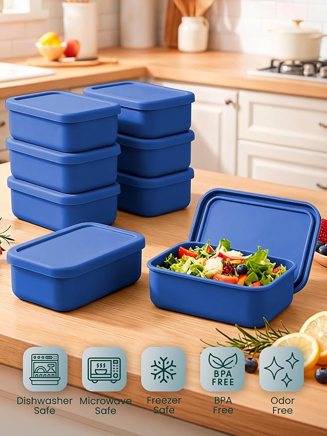 8 PCS 2 Cup Silicone Freezer Molds With Lid, Reusable Silicone Soup Freezer Tray for Meal Prep, Food Storage Containers for Freezing Sauces, Stews, Ice Cream (Blue)