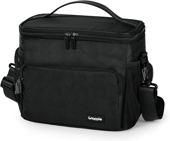 Gloppie Flight Crew Lunch Bag with Luggage Trolley Sleeve - Professional Insulated Cooler Bag for Flight Attendants & Pilots, Leakproof Lunch Box with Reinforced Structure for Travel & Work, Black
