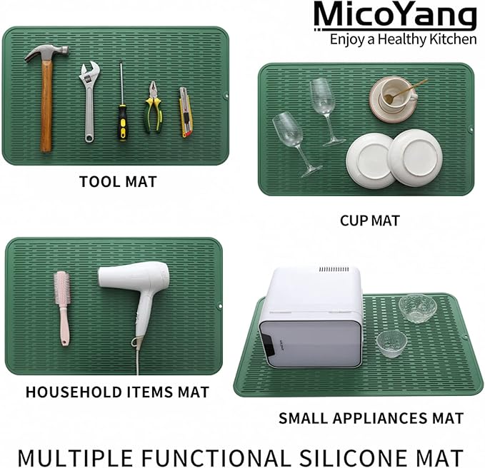 MicoYang Silicone Dish Drying Mat for Multiple Usage,Easy clean,Eco-friendly,Heat-resistant Silicone Mat for Kitchen Counter or Sink,Refrigerator or Drawer Liner Green 3XL 28 inches x 18 inches