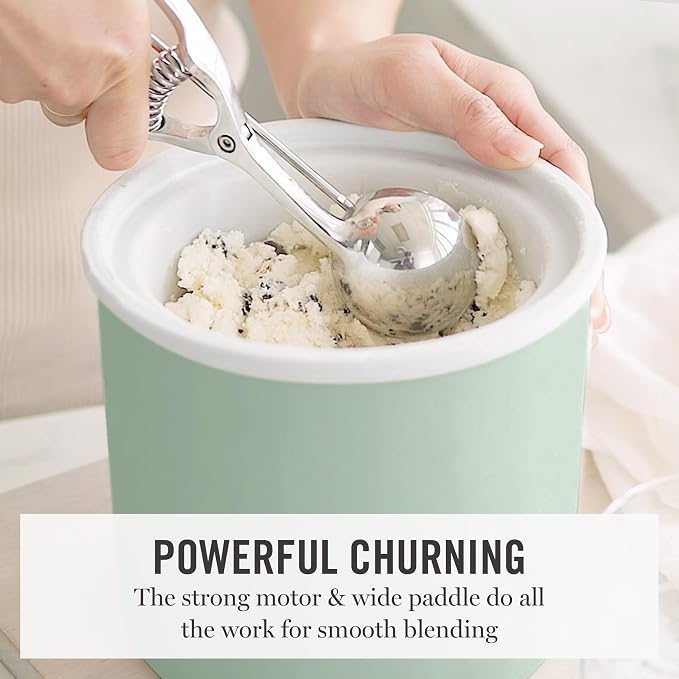 Martha Stewart Ice Cream Maker, 2 Quart Double-Insulated Freezer Bowl, Sorbet & Frozen Yogurt, Ready in 20 Minutes, Mix-Ins Chute, Easy to Clean, Honeydew Green