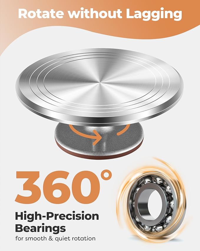 Kootek 51 Pcs Cake Decorating Kit, 12" Aluminum Alloy Cake Turntable, 10 Numbered Icing Tips, Offset and Straight Spatulas, Cake Leveler, Pastry Bags Baking Supplies | Startar Kit, Easy to Clean, Smooth Rotating, Cake Stand Turntable for Decorating Dis...