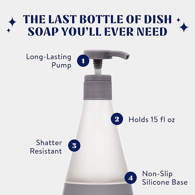 Cleancult Dish Soap Dispenser (15oz, 1 Pack) - Refillable Glass Soap Dispenser with Pump - Shatter Resistant Dish Soap Dispenser for Kitchen Sink - Non Slip Silicone Sleeve - Charcoal