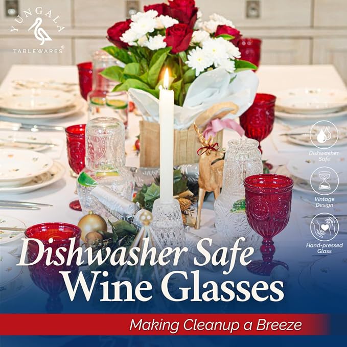 Red Goblets, Set of 6 Hand Crafted Red Colored Wine Glasses for lovers of red glassware, perfect for Valentines Day or Christmas Wine Glasses