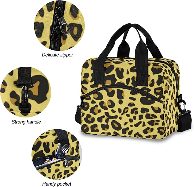 Cheetah Pattern Design Insulated Lunch Bag Reusable Lunch Tote Bag Cooler Bag for Women Men Adult Lunch Box with Adjustable Shoulder Strap Leakproof Lunch Bag for Work School Picnic Camping