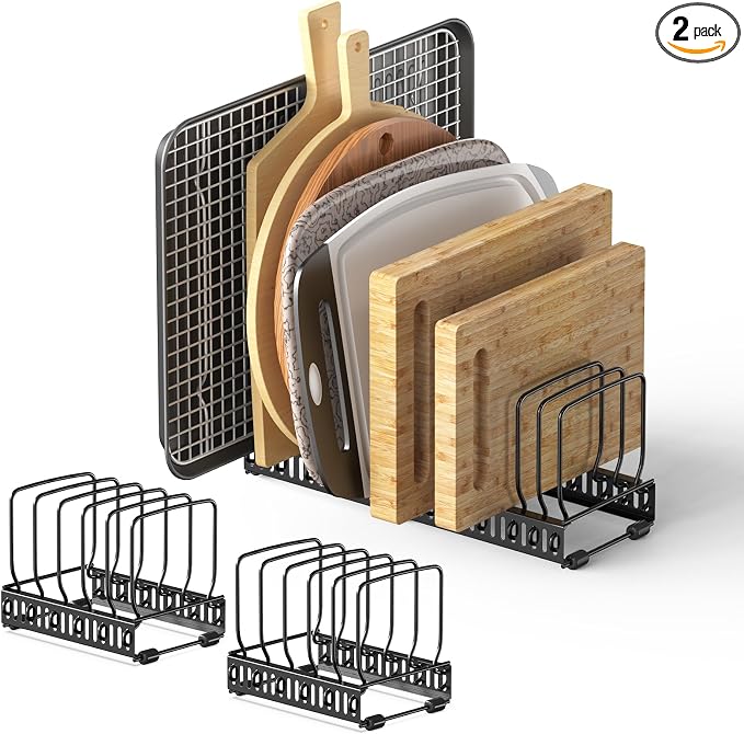HzTinT 2PACK Cutting Board Organizer, Adjustable Divider Cutting Board Holder with Anti-slip Pads, Kitchen Cabinet Organizer for Baking Cookie Sheet Pan Bakeware Cookie