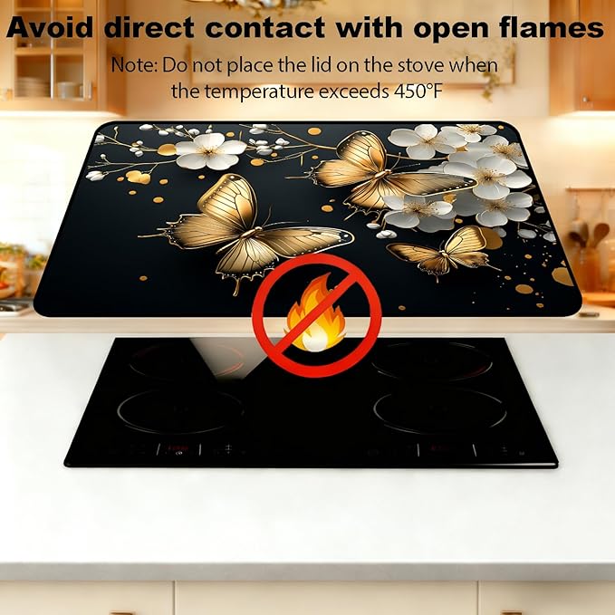 Stove Top Cover for Electric Stove, Vintage Farmhouse Style Glass Cooktop Protector, Multi-functional Kitchen Counter & Washer Top Cover