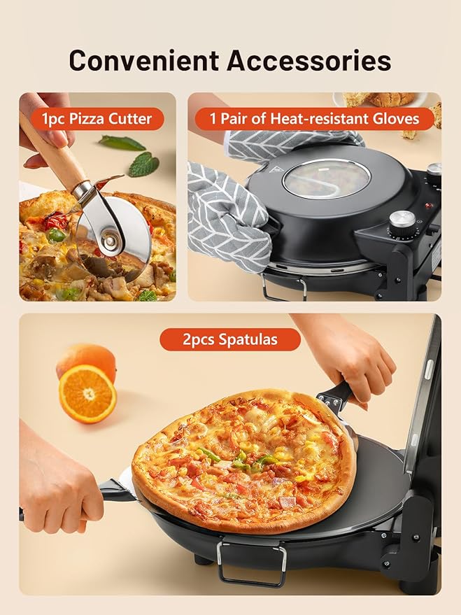KEENSTAR Pizza Oven Indoor 12-Inch, Countertop Glazed Ceramic Stone Pizza maker with Adjustable Timer, 1200W Heat up to 800°F, Electric Pizza Cooker with Viewing Window Baked Pizzeria Style at Home