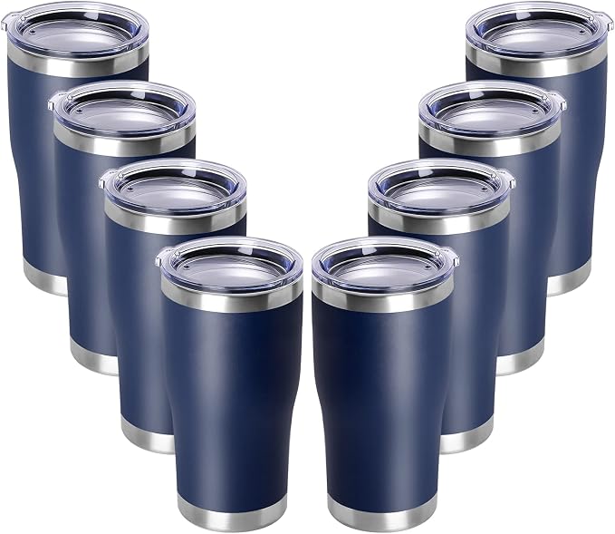 DOMICARE 20oz Tumbler with Lid Stainless Steel Tumblers Bulk, Double Wall Vacuum Insulated Coffee Travel Mug Powder Coated Tumbler, 8 Count (Pack of 1) Navy