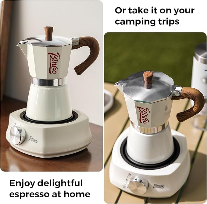 Bincoo Blue Moka Pot 6 Cups, Espresso Maker Stovetop, Aluminum Espresso Pot Classic Italian Coffee Maker,Single Safety Valve