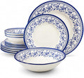 TUDOR ROYAL 12-Piece Round Porcelain Dinnerware Set, Service for 4 - Aster BLUE Design, Multicolor Floral, Plates Bowls Mugs Dishes, Premium Quality Tableware, Unique Pattern, Glossy