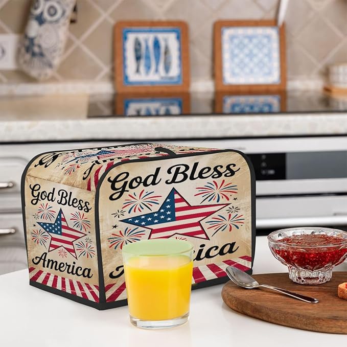 American Flag Stars 2 Slice Toaster Cover Dust And Fingerprint Bread Maker Cover Bakeware Protector Washable Appliance Covers Kitchen Accessories For Home Kitchen Women Gift