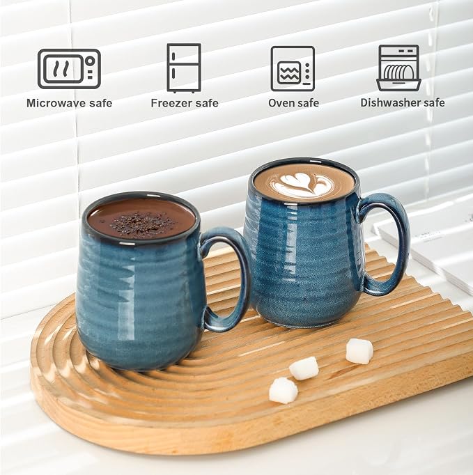 Coffee Mugs, 15 Ounce Ceramic Coffee Mug Set of 6, Reactive Glaze Tea Cups with Handle for Milk, Hot Cocos, Latte, Cappuccino, Blue Cup Gift for Man and Women, Dishwasher and Microwave Safe