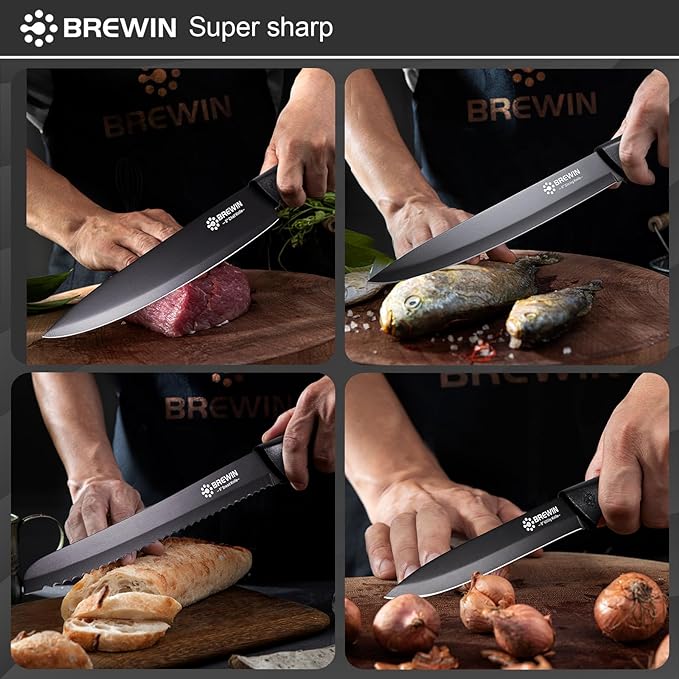 Brewin Knife Set, Kitchen Knife Set, Knives Set for Kitchen, Universal Knife Block, Utility Knife Block Set, New Home Essentials, Apartment Essentials, Dishwasher Safe