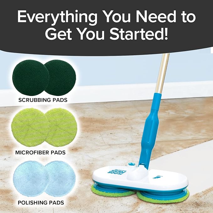 Original As Seen On TV Floor Police Mop with Motorized Dual Spinning Mopheads & 6 Unique Cleaning Pads by BulbHead, Lightweight, Rechargeable & Cordless, Great Hardwood Floor and Tile Cleaner