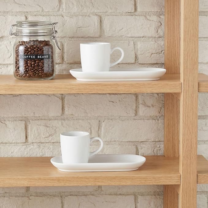 Italian Style Espresso Cup Set of 4 | Porcelain Demi Tasse Cups and Saucers, 3 oz