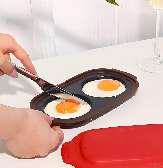 Microwave Egg Cooker, Rapid Egg Poacher, Quick Heat Fryer for Two Eggs, Portable Cooker for Sandwiches Making, Twin Cavities, Non-Stick, Dishwasher-Safe