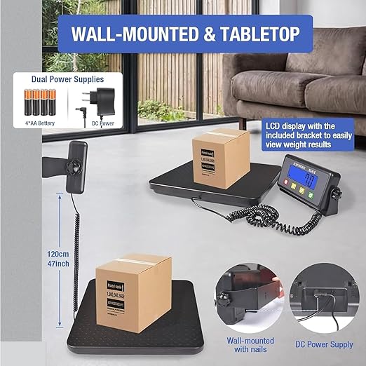 Surmountway Industrial Shipping Scale 660lbs with Anti-Slip Aluminium Platform, 11.8" x 11.8" Black Portable Digital Postal Scale for Shipping Packages Luggages with Tare/Count/Auto-Off Functions