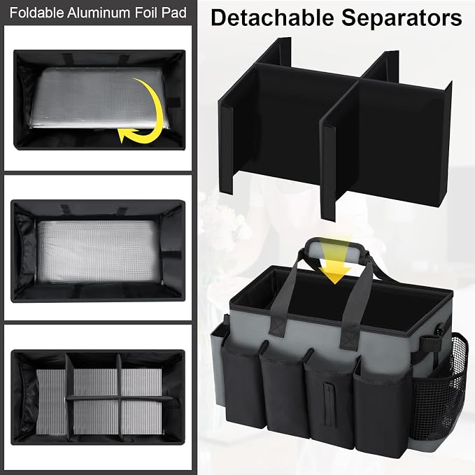 Wearable Large Cleaning Caddy Bag for Housekeeper, Clean Supply Organizer with Adjustable Shoulder, Waist & Handle Straps, Detailing Bag for Kitchen Supplies (Black&Gray)