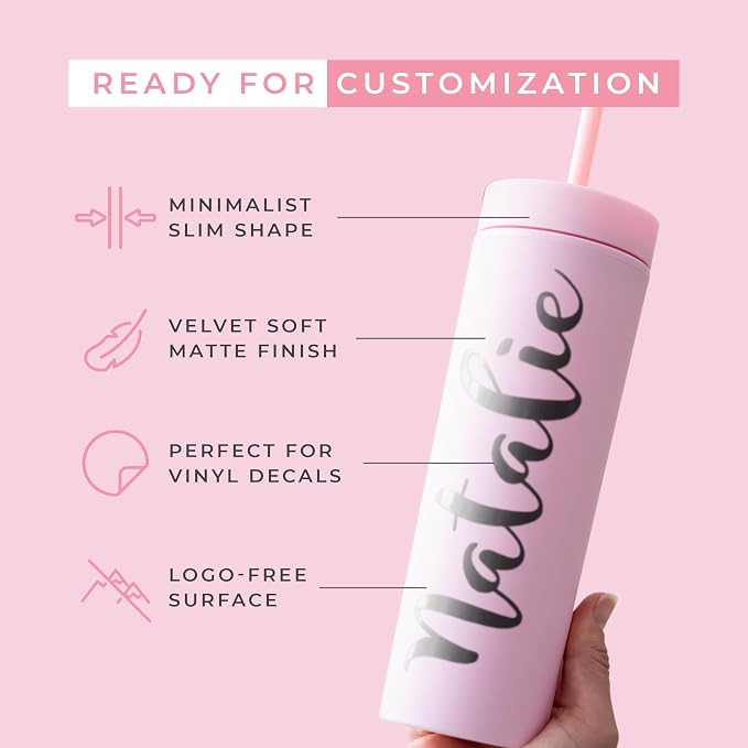 STRATA CUPS Pink Skinny Tumblers with Lids and Straws (12 pack) - 16oz Double Wall Acrylic Tumbler, Tall Matte Skinny Tumblers, Bulk with Free Straw Cleaner, Reusable Cups
