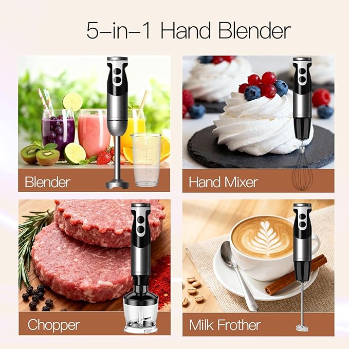 MEGAWISE new Hand Blender Series Only one Hand Blender,no attachments,12-Speed,Includes Powerful Blender Stick- Easy to Clean and Perfect for Smoothies, and More (black)