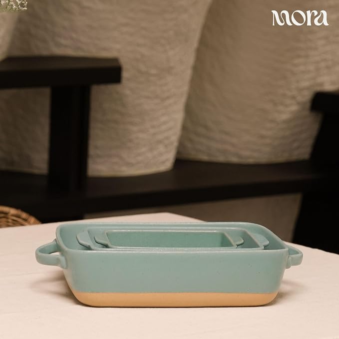 Mora Ceramic Baking Dish with Handles For Casserole, Lasagna, Gratin, Broiling, Roasting, and Baking. Large 9x13 in Pan, Extra Deep - Porcelain Serving Bakeware from Oven to Table. Freezer Safe - Iris